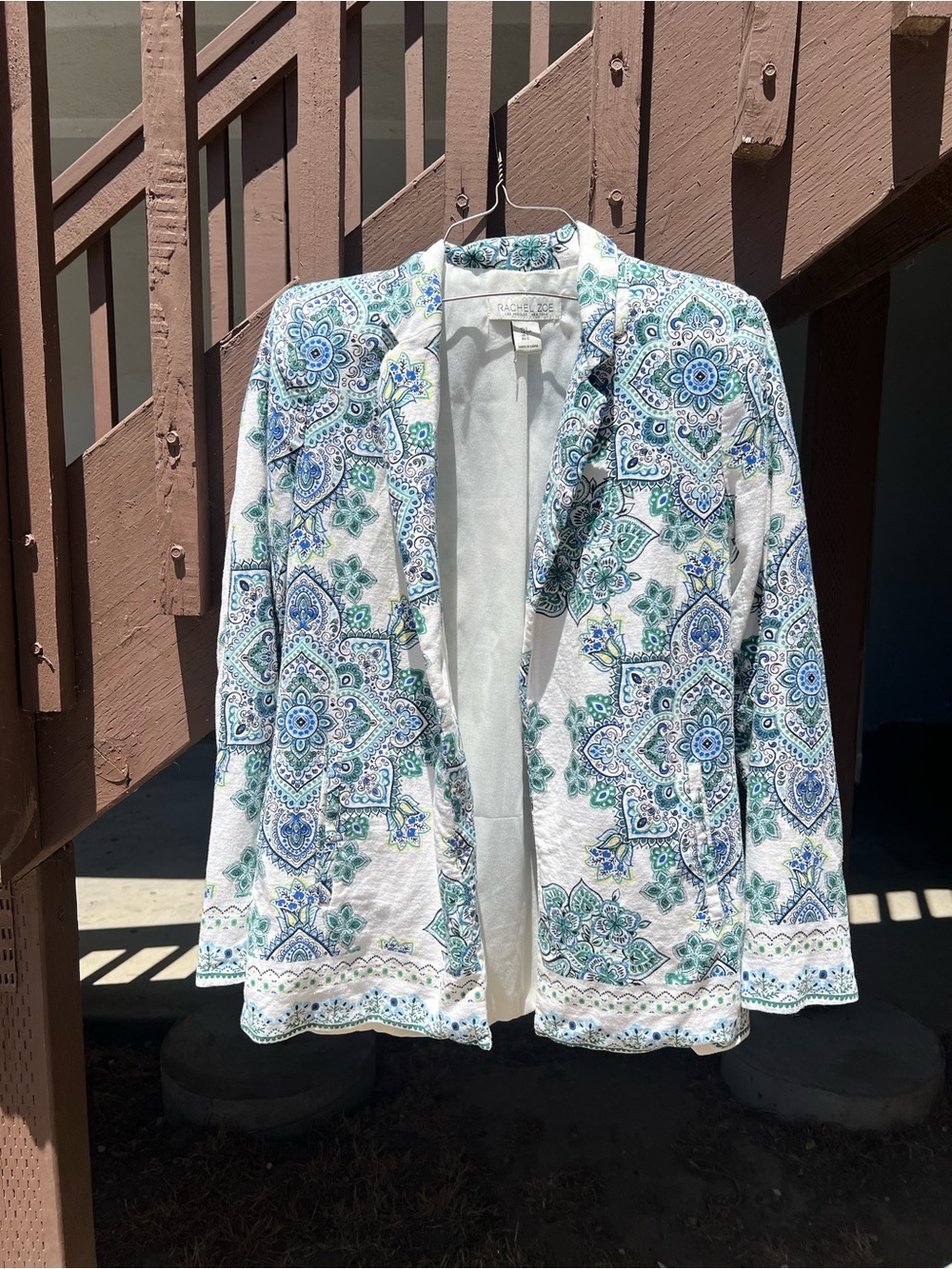 RACHEL Rachel Roy White Blazer with Blue & Green Medallion Print